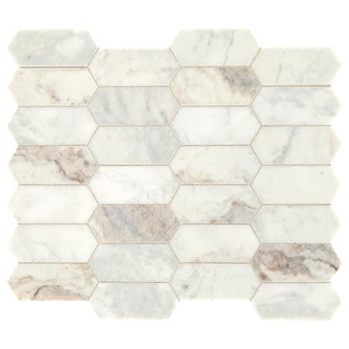 Marble Collection - Daphne White - Elongated Hex