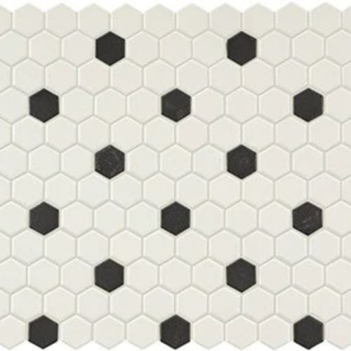 Unglazed Mosaics - Ice WhiteBlack Hexagon