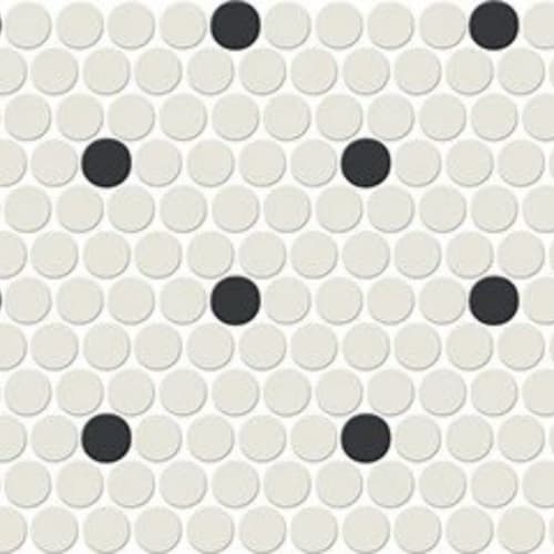 Unglazed Mosaics - Ice WhiteBlack Penny Rounds Retro Dot